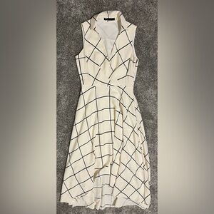 Karen Millen Ivory and Black Grid Midi Dress